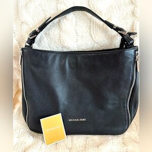 Michael Kors Black Shoulder Bag with Slouchy Shape and Silver Hardware